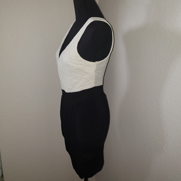 Asymmetrical Black/white Plunge Lace Dress - Picture 7 of 12